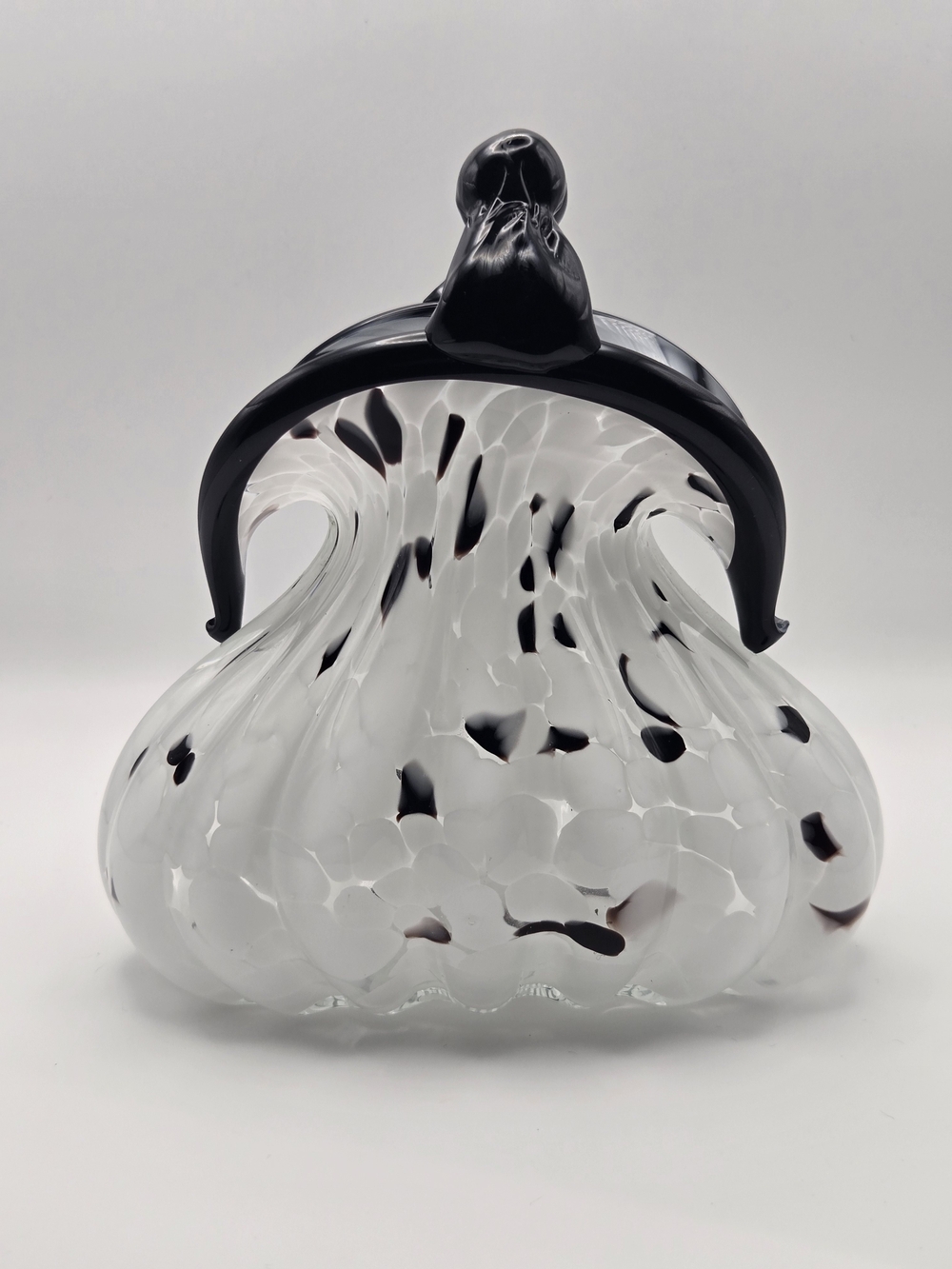 Vintage Handblown Art Glass Purse Vase – White & Black Murano-Style